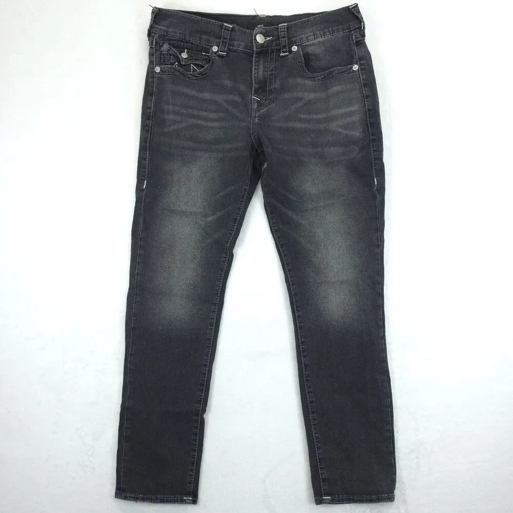 True Religion Jeans Mens 32x29 Geno Relaxed Slim Black Pocket Flap Denim Pants